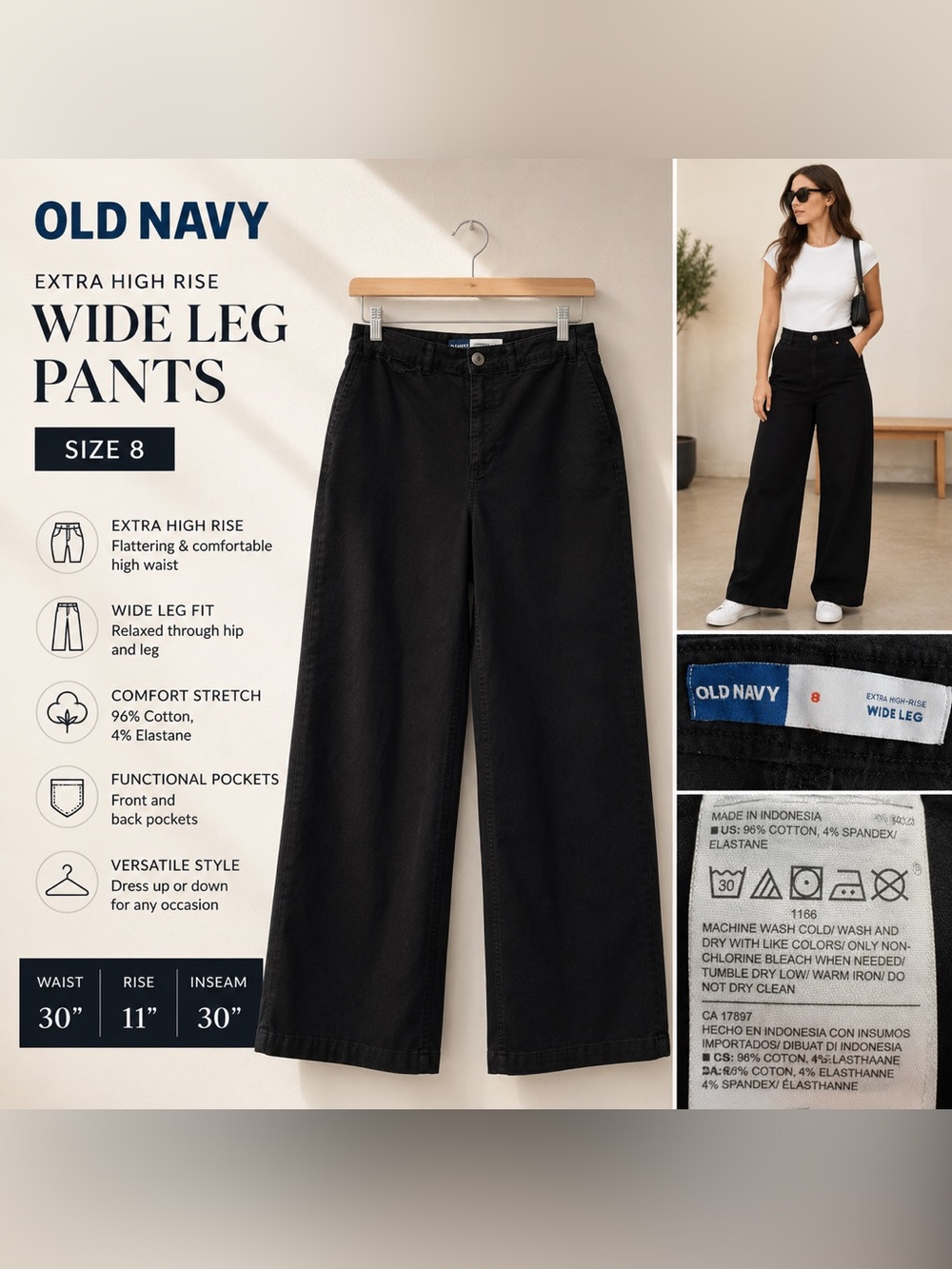 Old Navy Extra High Rise Wide Leg Pants Size 8 Black